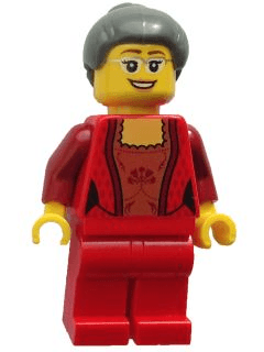 LEGO Female Corset with Gold Panel Front and Lace Up Back Pattern Dark Bluish Gray Hair with Top Kno (hol072) City Minifigure