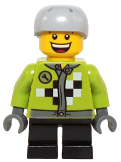 LEGO Lime Jacket with Wrench and Black and White Checkered Pattern Sports Helmet with Vent Holes (hol073) minifigure