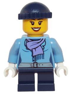 LEGO Medium Blue Jacket with Light Purple Scarf Dark Blue Short Legs Dark Blue Knit Cap (hol074) minifigure