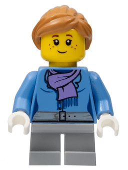 LEGO Medium Blue Jacket with Light Purple Scarf Light Bluish Gray Short Legs Freckles (hol099) minifigure