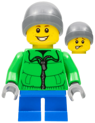 LEGO Winter Jacket Zipper Blue Short Legs Dark Bluish Gray Beanie Freckles (hol128) City Minifigure