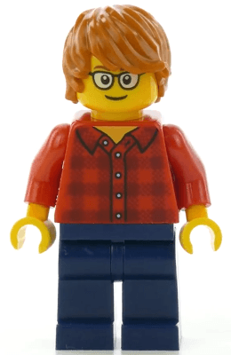 Red Plaid Flannel Shirt, Dark Blue Legs, Dark Orange Hair, Glasses