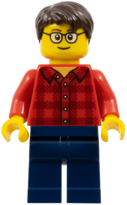 LEGO Red Plaid Flannel Shirt Dark Brown Hair Glasses (hol131a) City Minifigure