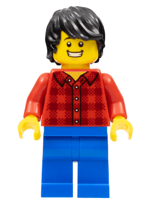 Dragon Boat Race Spectator - Male, Red Plaid Flannel Shirt, Blue Legs, Black Tousled Hair