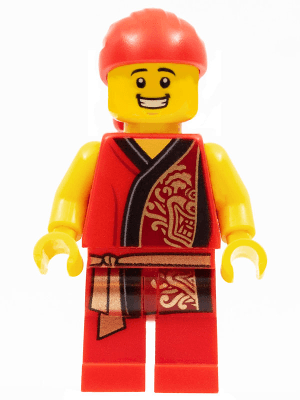 Lion Dance Musician, Red Head Wrap, Smile, Red Robe with Gold Dragon