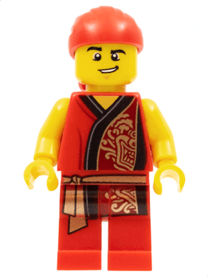 LEGO Lion Dance Musician Lopsided Grin Raised Eyebrow Red Robe with Gold Dragon (hol181) City Minifigure