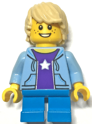 LEGO Birthday Boy Tan Hair Bright Light Blue Hooded Sweatshirt Dark Azure Short Legs (hol182) City Minifigure
