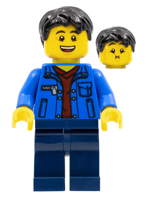 Man, Black Hair, Blue Jacket, Dark Red Shirt, Dark Blue Legs