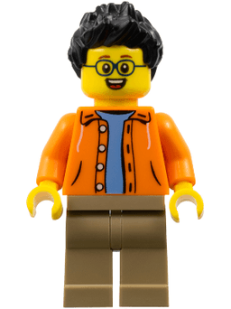 LEGO Man Black Spiked Hair Glasses Sand Blue Shirt (hol185) minifigure