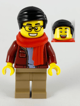 LEGO Man Red Scarf Black Smooth Hair Glasses (hol187) minifigure