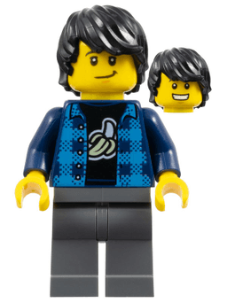 LEGO Man Black Hair Dark Azure Plaid Vest Dark Blue Banana Shirt (hol190) minifigure