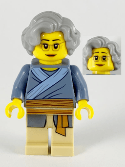 LEGO Porcelain Vendor Female Light Bluish Gray Hair Glasses Sand Blue Tunic Medium Nougat Sash (hol192) minifigure