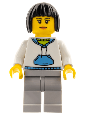 LEGO Woman Black Hair White Hoodie with Medium Blue Pocket (hol193) City Minifigure