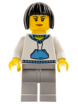 LEGO Woman Black Hair White Hoodie with Medium Blue Pocket (hol193) minifigure