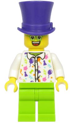 LEGO Birthday Party Guest Dark Purple Top Hat Green Glasses White Shirt Lime Legs (hol197) minifigure