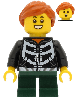 Girl - Black Hoodie with Skeleton Torso, Dark Green Short Legs, Dark Orange Hair