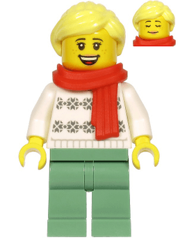 LEGO Woman White Turtleneck Sweater Bright Light Yellow Hair Red Scarf (hol216) minifigure