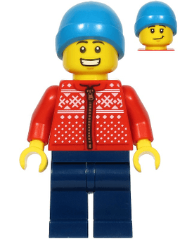 LEGO Man Red Winter Jacket Dark Azure Beanie (hol217) minifigure
