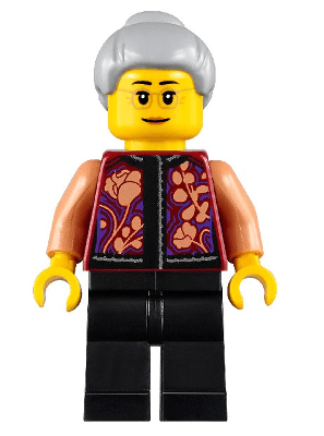 Grandmother, Floral Shirt, Black Legs, Light Bluish Gray Hair, Glasses