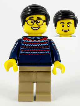 LEGO Man Dark Blue Sweater Black Hair Glasses (hol231) minifigure