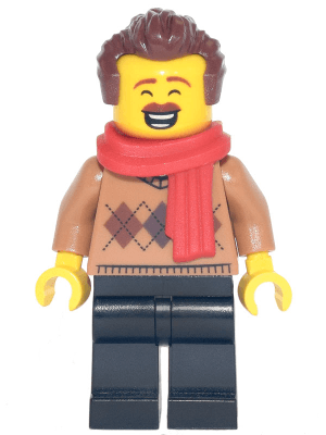 Dad - Medium Nougat Argyle Sweater, Red Scarf, Black Legs, Reddish Brown Hair