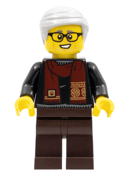 LEGO Grandfather Black Shirt with Dark Red Scarf Light Bluish Gray Hair (hol264) minifigure