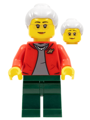 Grandmother, Red Jacket, Dark Bluish Gray Shirt, Dark Green Legs, Light Bluish Gray Hair, Glasses