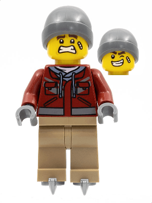Man, Dark Red Jacket, Dark Tan Legs, Dark Bluish Gray Beanie, Ice Skates