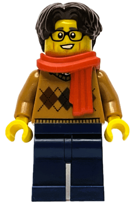 Wintertime Carriage Passenger - Male, Medium Nougat Argyle Sweater, Dark Blue Legs, Dark Brown Hair, Glasses, Red Scarf