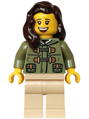 Holiday Express Train Passenger - Female, Olive Green Jacket, Tan Legs, Dark Brown Hair