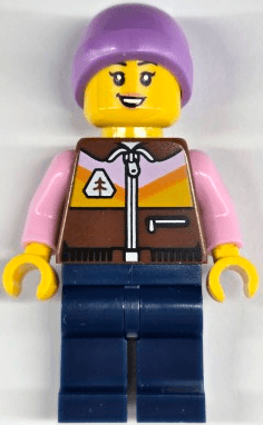 Ice Skater - Female, Reddish Brown Jacket, Dark Blue Legs, Medium Lavender Beanie
