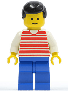 Horizontal Lines Red - White Arms - Blue Legs, Black Male Hair