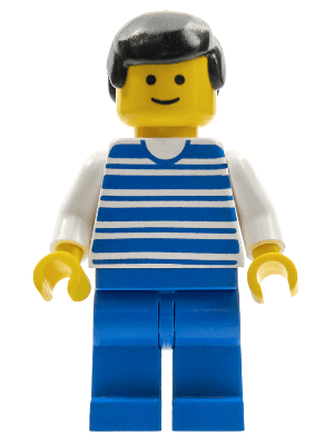 Horizontal Lines Blue - White Arms - Blue Legs, Black Male Hair, White Arms