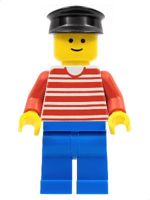 Horizontal Lines Red - Red Arms - Blue Legs, Black Hat