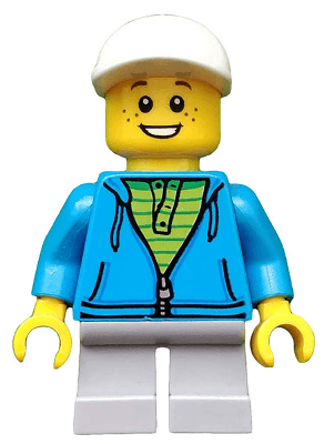 LEGO Boy White Cap Dark Azure Hoodie Lime Shirt (idea033) Twilight Minifigure