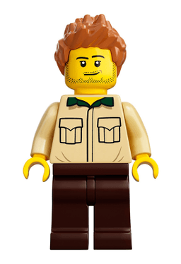 LEGO Dad Stubble Shirt with Dark Green Collar Medium Nougat Hair Spiked (idea052) minifigure