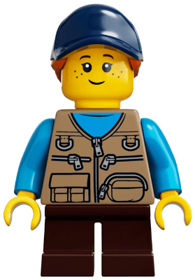 Child - Girl, Dark Tan Vest over Dark Azure Shirt, Dark Brown Short Legs, Dark Blue Cap with Dark Orange Ponytail, Freckles