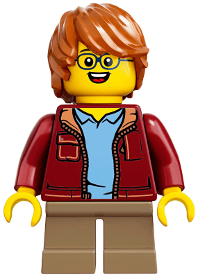 Child - Boy, Dark Red Jacket, Dark Tan Short Legs, Dark Orange Tousled Hair, Glasses