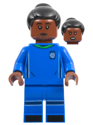 LEGO Soccer Player Female Blue Uniform Reddish Brown Skin Black Bun (idea126) Twilight Minifigure