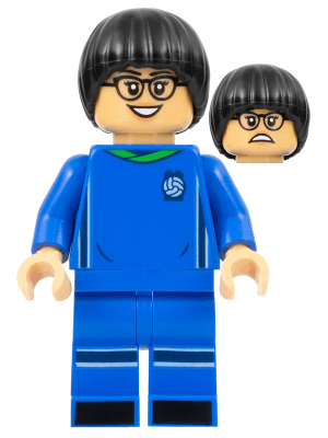 LEGO Soccer Player Female Blue Uniform Medium Tan Skin Black Bowl Cut Glasses (idea128) Twilight Minifigure