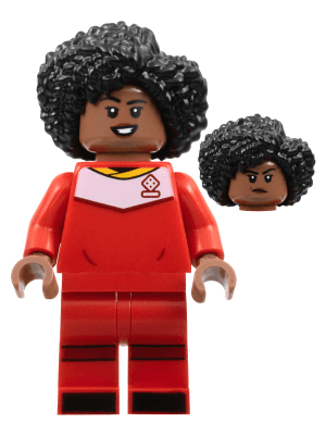 LEGO Soccer Player Female Red Uniform Medium Brown Skin Black Bushy Hair (idea129) Twilight Minifigure
