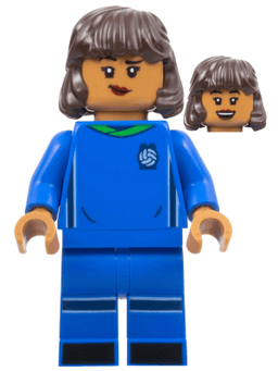 LEGO Soccer Player Female Blue Uniform Medium Nougat Skin Dark Brown Hair (idea130) minifigure