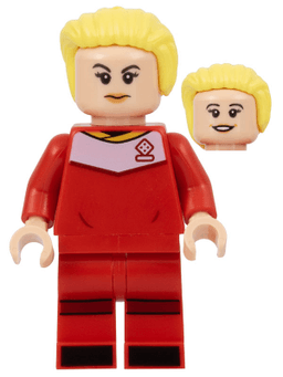 LEGO Soccer Player Female Red Uniform Light Nougat Skin Bright Light Yellow Hair Swept Back (idea131) minifigure