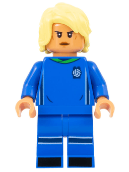 LEGO Soccer Player Female Blue Uniform Nougat Skin Bright Light Yellow Hair (idea134) minifigure