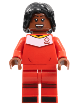 LEGO Soccer Player Female Red Uniform Reddish Brown Skin Black Hair (idea135) minifigure