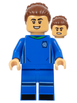 LEGO Soccer Player Female Blue Uniform Medium Tan Skin Reddish Brown Bun (idea136) minifigure
