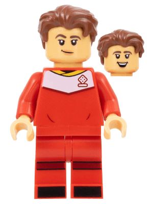 LEGO Soccer Player Female Red Uniform Medium Tan Skin Reddish Brown Wavy Hair (idea137) Twilight Minifigure