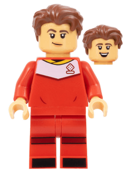 LEGO Soccer Player Female Red Uniform Medium Tan Skin Reddish Brown Wavy Hair (idea137) minifigure