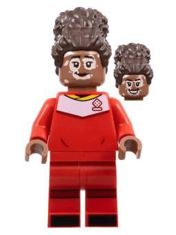 LEGO Soccer Player Female Red Uniform Medium Brown Skin Dark Brown Updo Vitiligo (idea139) minifigure