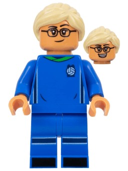 LEGO Soccer Player Female Blue Uniform Nougat Skin Tan Ponytail Glasses (idea140) minifigure